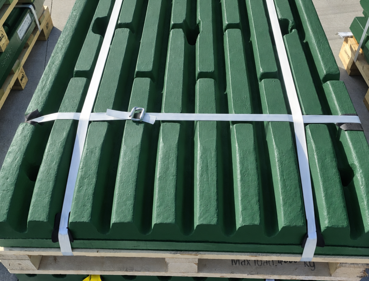 Strapped Green Industrial Rail Pallet